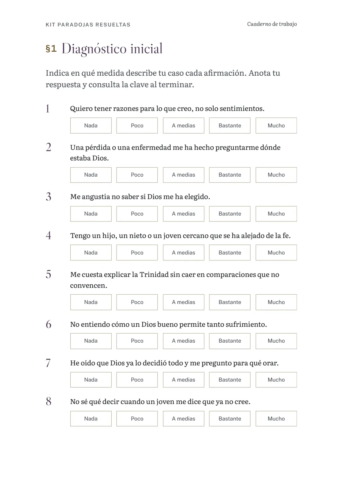 Página del cuaderno con el diagnóstico inicial