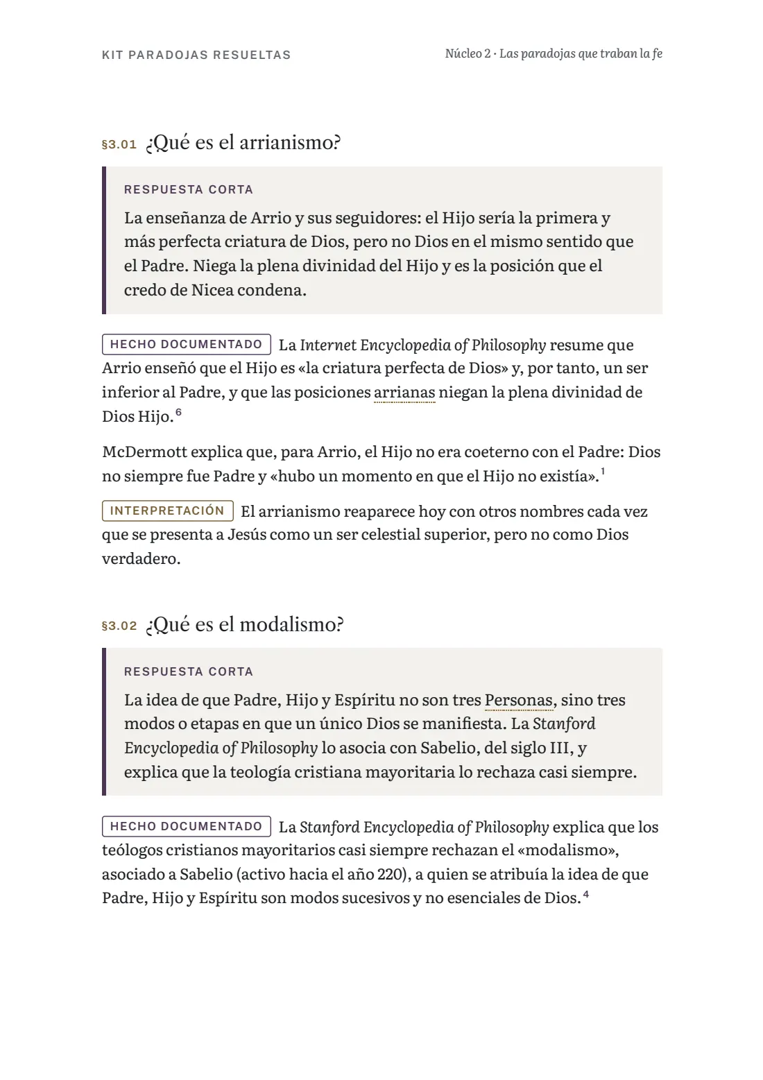 Página del núcleo 2 sobre los errores que los credos excluyen