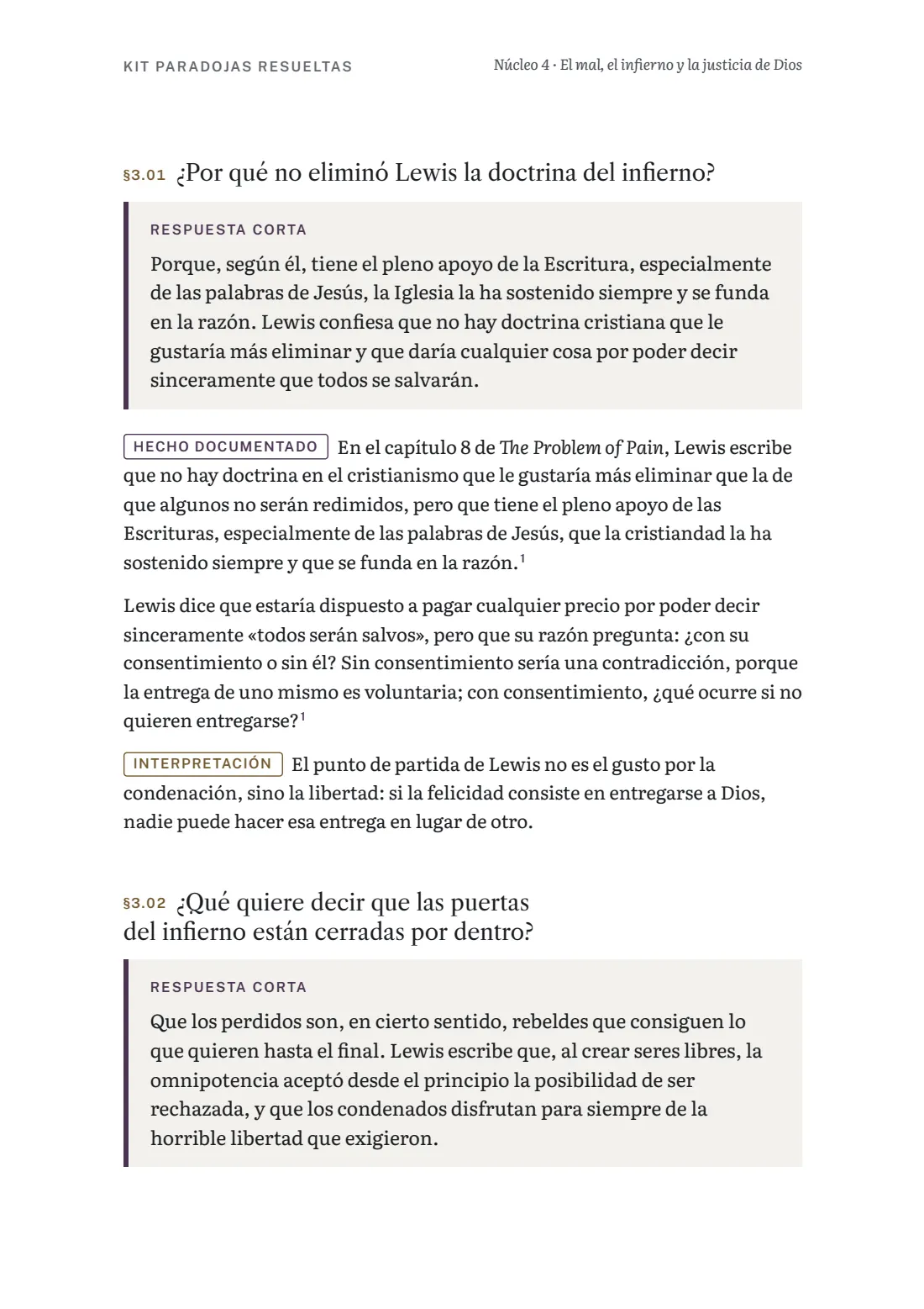 Página del núcleo 4 sobre el infierno según Lewis